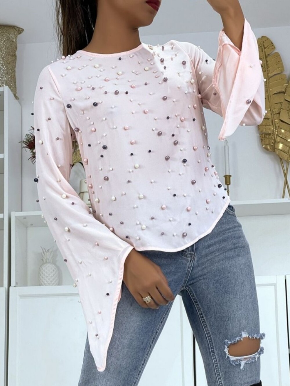 N By Nancy Pearl Beaded Barbiecore Balletcore Bow Tie Back Pink Zipper Top
